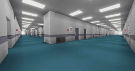 A screenshot of the Backrooms game with bloom shaders, taken by Extex (CC BY 4.0)